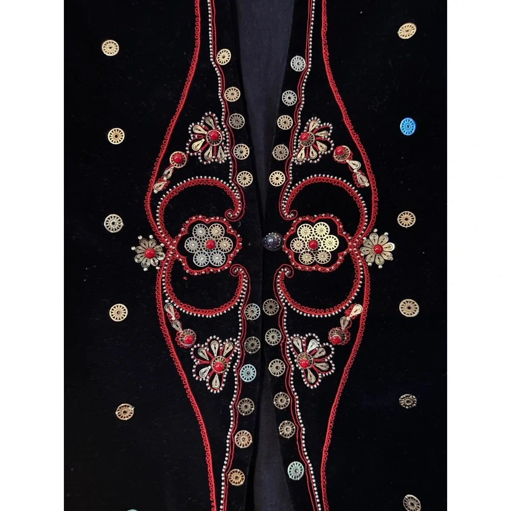AMPM Ankur Modi Priyanka Modi Black Velvet Embellished Jacket Sz M Lux Old Money
